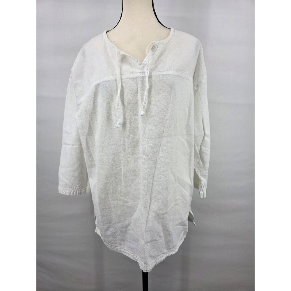 Sea Breeze of California White Cotton Gauze Tunic Tie Neck Top Large Made in USA